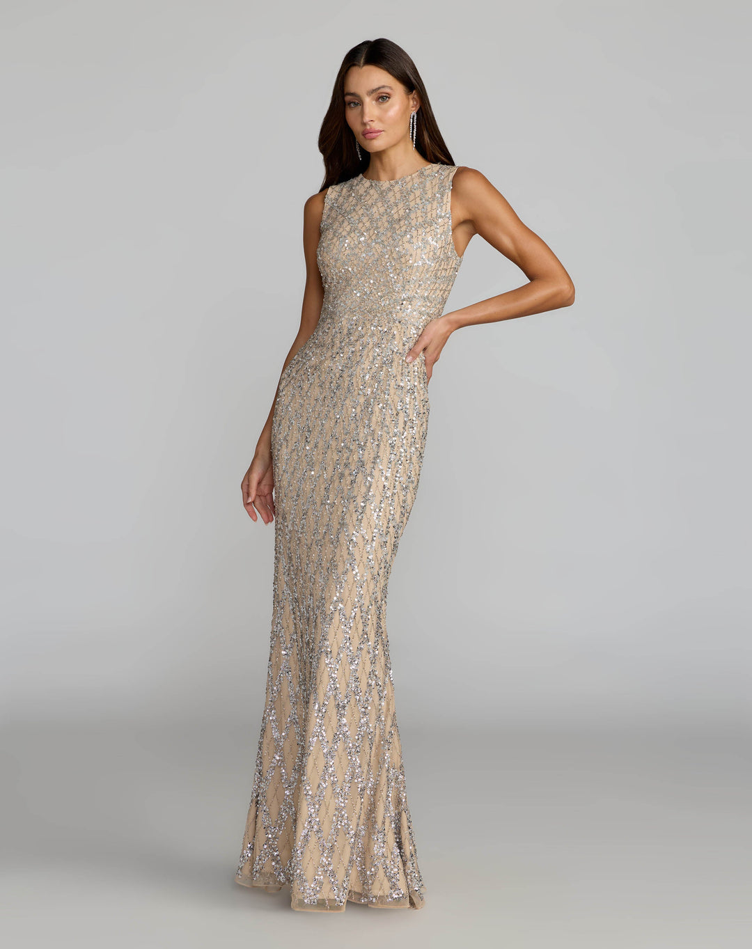 Mac Duggal 6249 Nude Sleeveless Beaded Column Gown