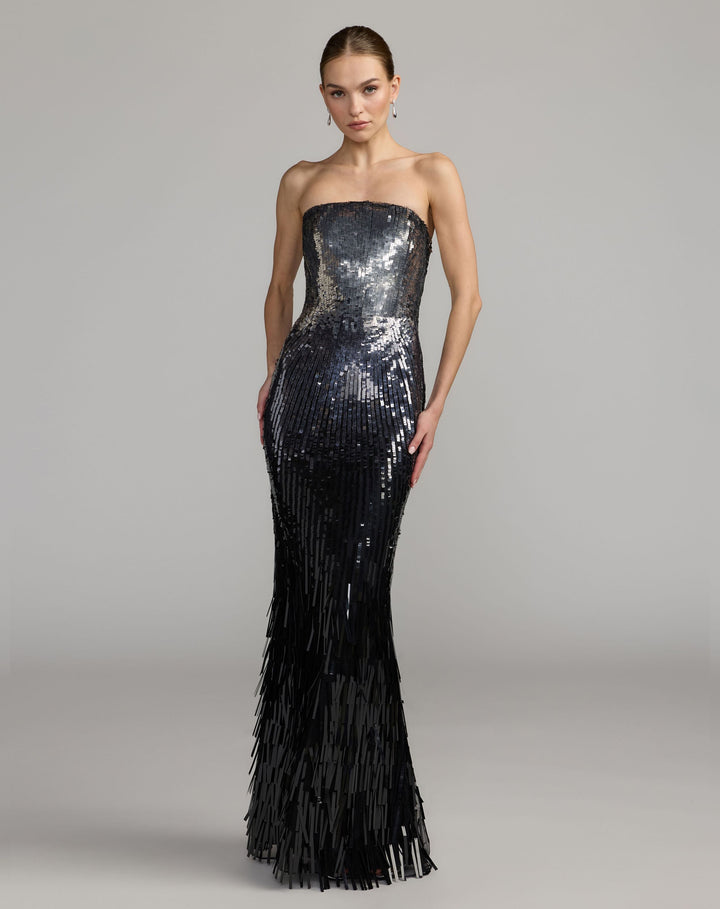 Mac Duggal 6265 Ombre Sequin Strapless Fringe Gown