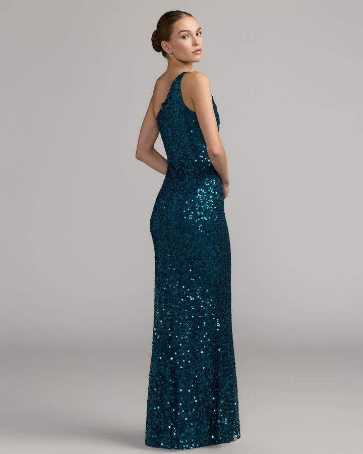 Mac Duggal 6295 Floral Sequin One Shoulder Gown