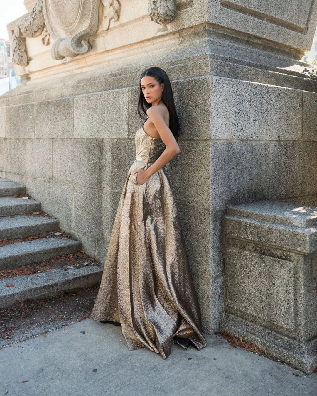 Mac Duggal 67297 One Shoulder Metallic Ball Gown