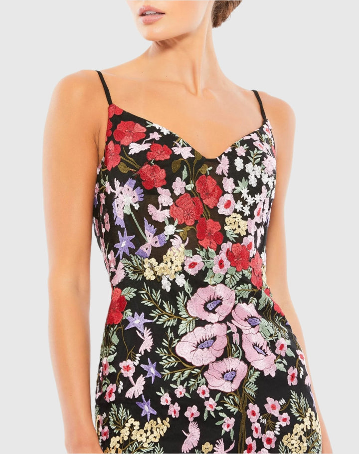 Mac Duggal 67459 Floral Embroidered Lace-Up Mini Dress
