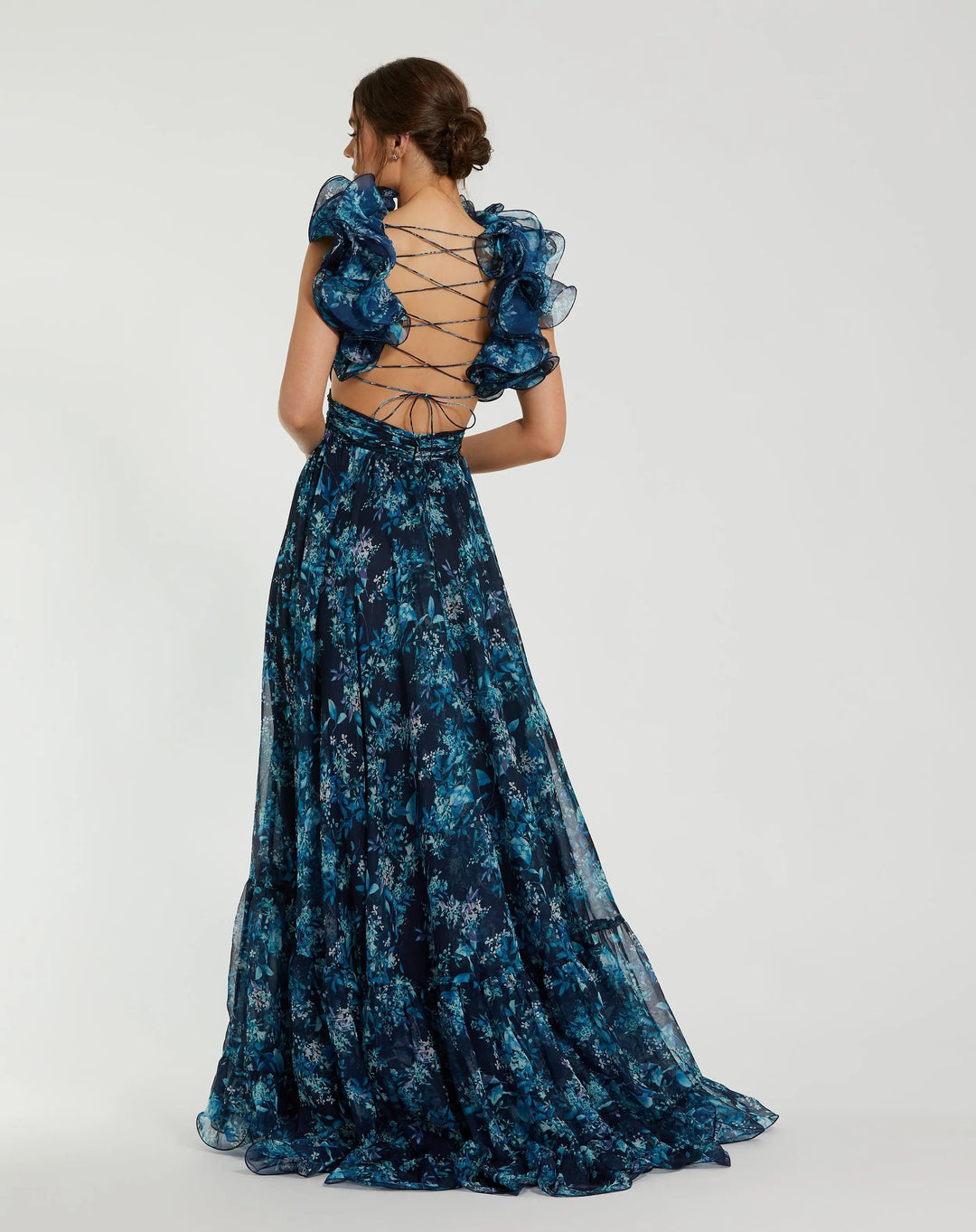 Mac Duggal 67803 Ruffle Tiered Floral Cut-Out Chiffon Gown