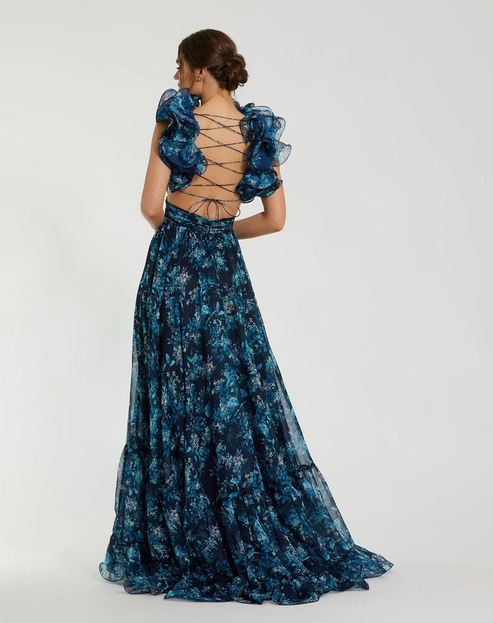 Mac Duggal 67803 Ruffle Tiered Floral Cut-Out Chiffon Gown