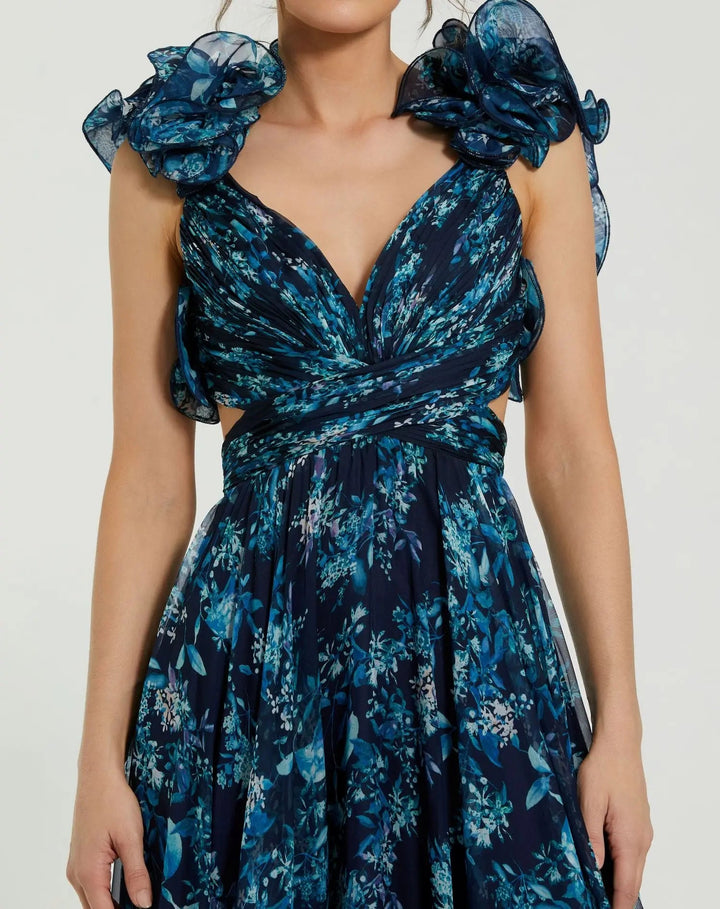 Mac Duggal 67803 Ruffle Tiered Floral Cut-Out Chiffon Gown
