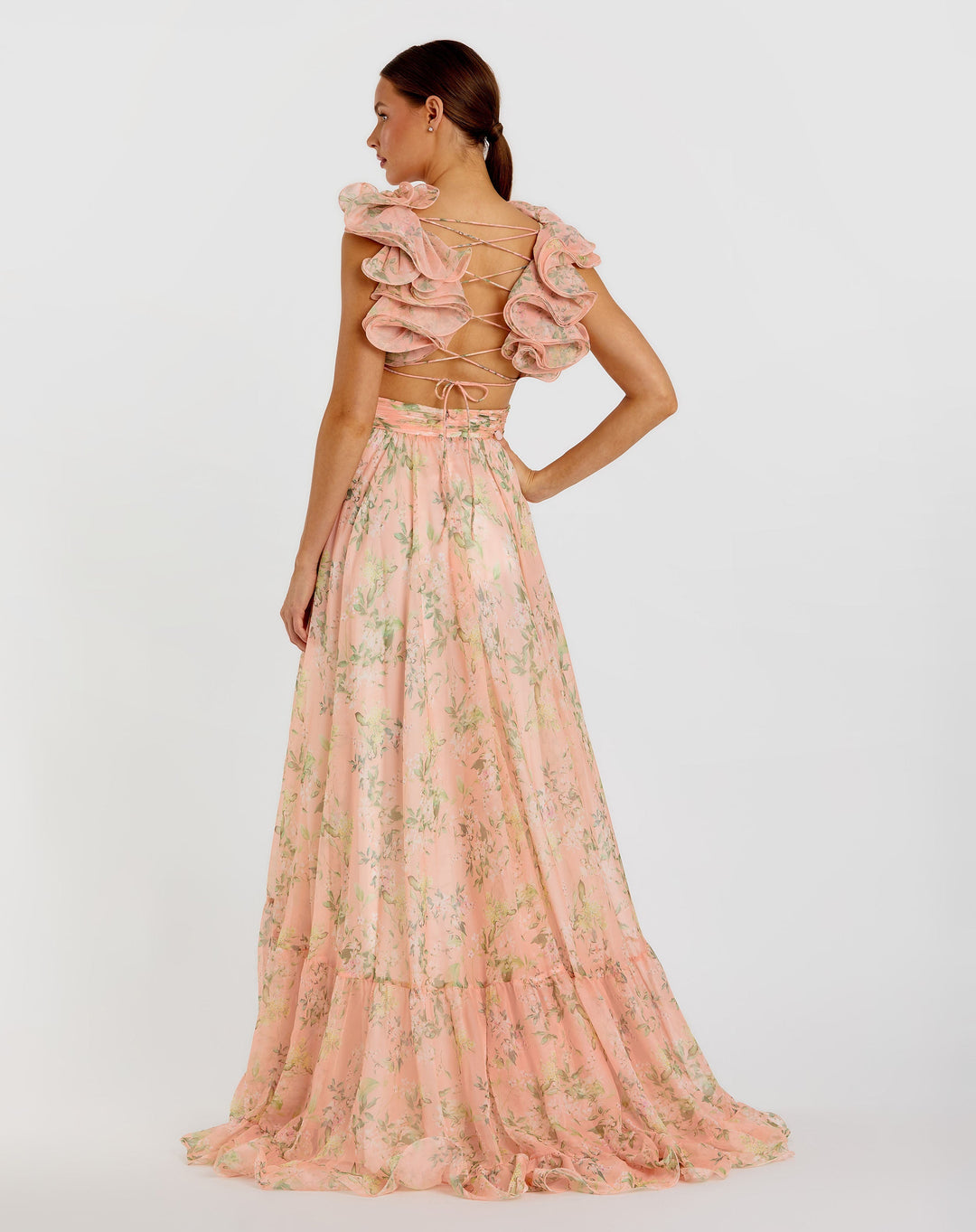 Mac Duggal 67803 Ruffle Tiered Floral Cut-Out Chiffon Gown
