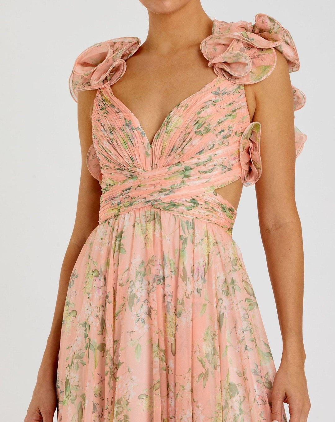 Mac Duggal 67803 Ruffle Tiered Floral Cut-Out Chiffon Gown