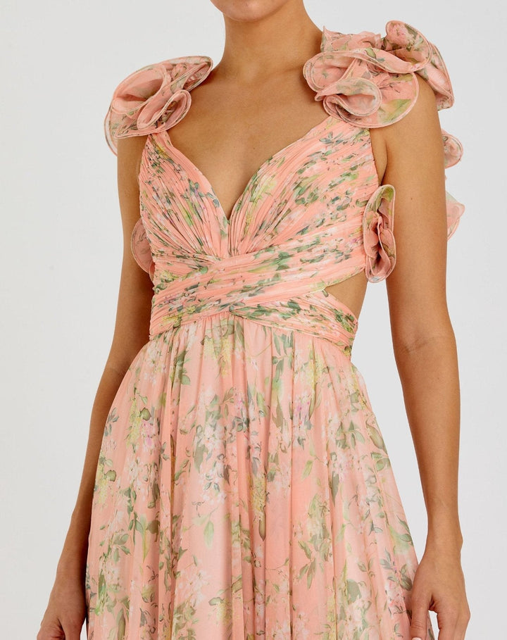 Mac Duggal 67803 Ruffle Tiered Floral Cut-Out Chiffon Gown