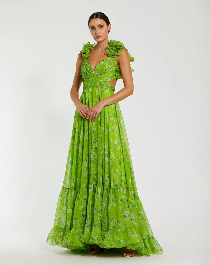 Mac Duggal 67803 Ruffle Tiered Floral Cut-Out Chiffon Gown