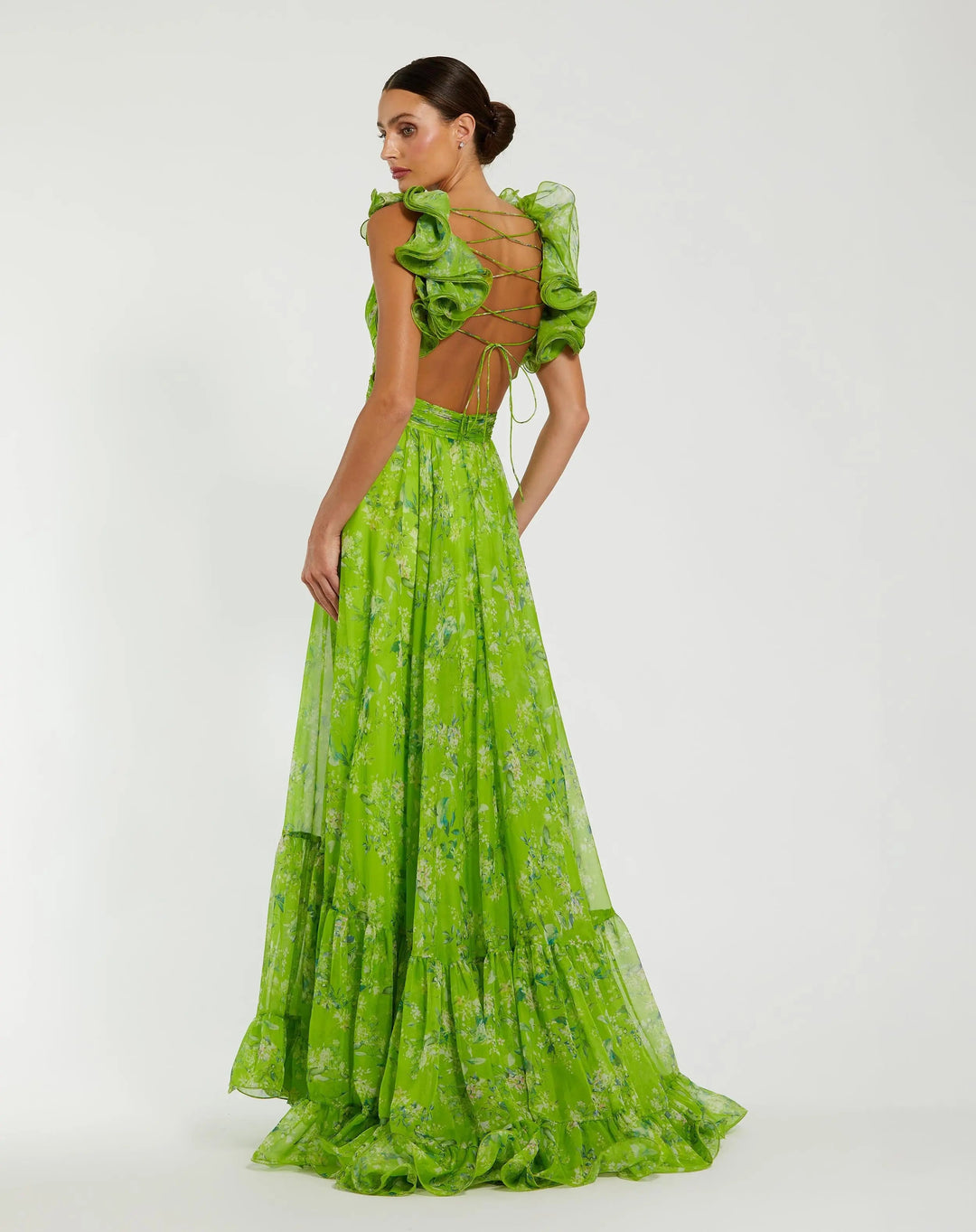 Mac Duggal 67803 Ruffle Tiered Floral Cut-Out Chiffon Gown