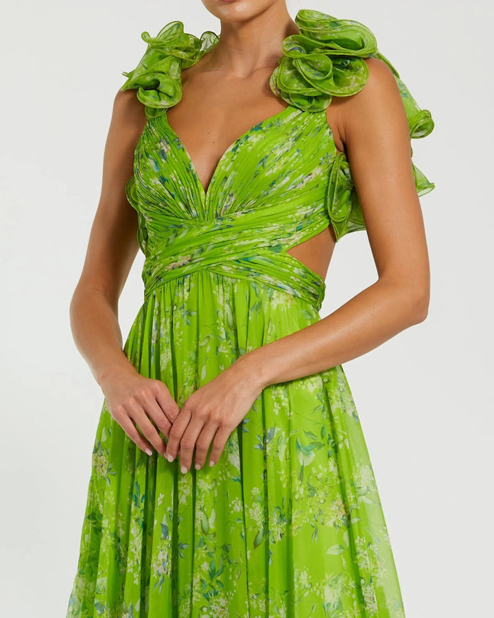 Mac Duggal 67803 Ruffle Tiered Floral Cut-Out Chiffon Gown