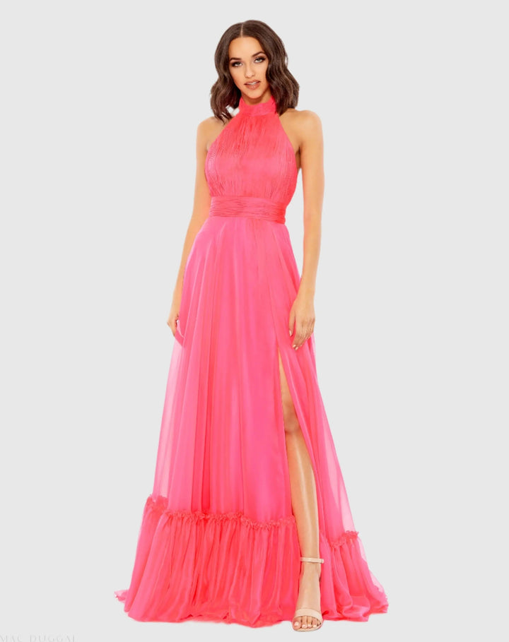 Mac Duggal 67816 High Neck Tiered Chiffon Halter Gown