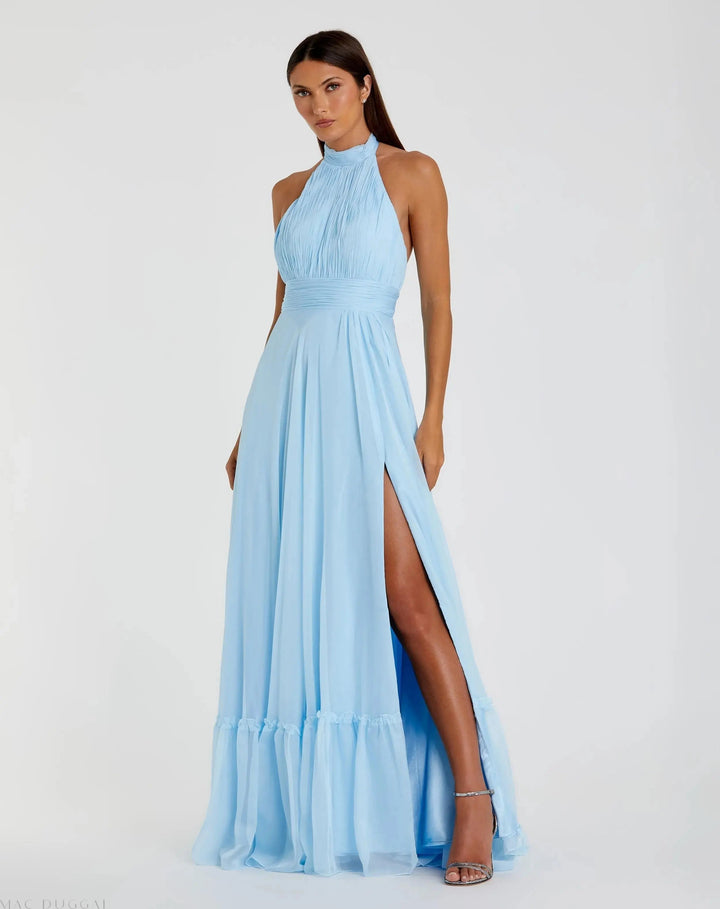 Mac Duggal 67816 High Neck Tiered Chiffon Halter Gown