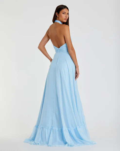 Mac Duggal 67816 High Neck Tiered Chiffon Halter Gown