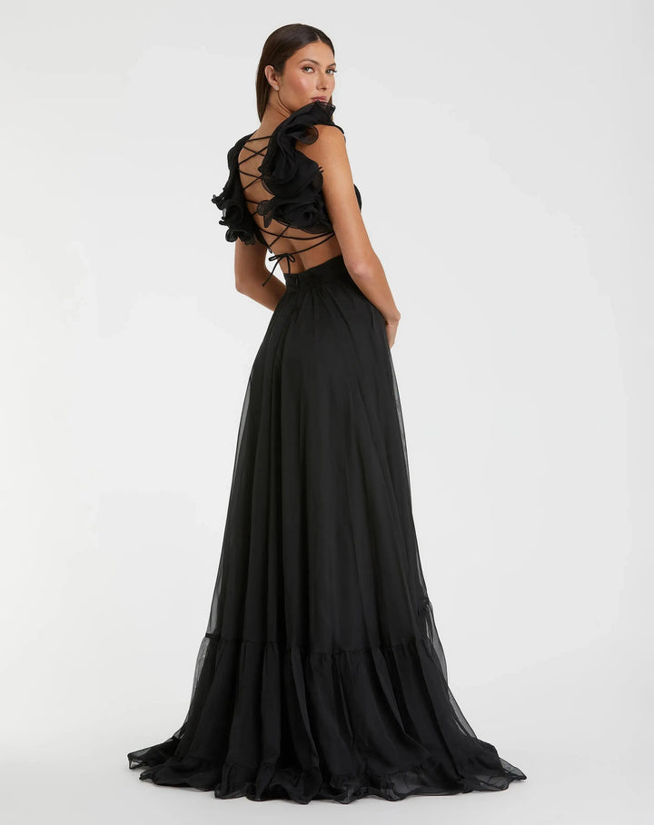 Mac Duggal 67911 Ruffle Tiered Cut-Out Chiffon Gown