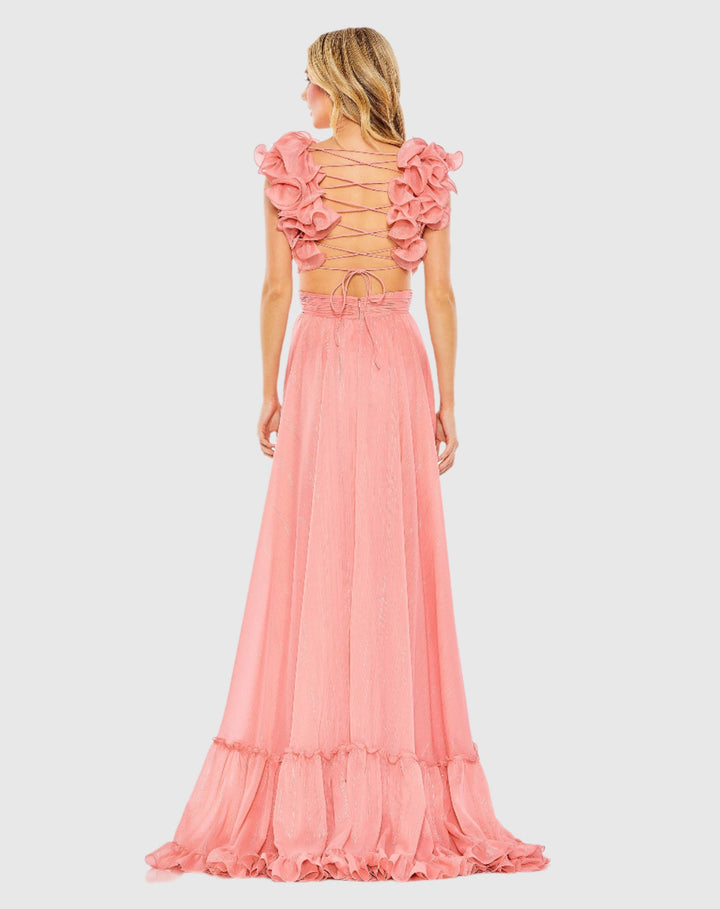 Mac Duggal 68094 Ruffle Sleeve V Neck A Line Gown