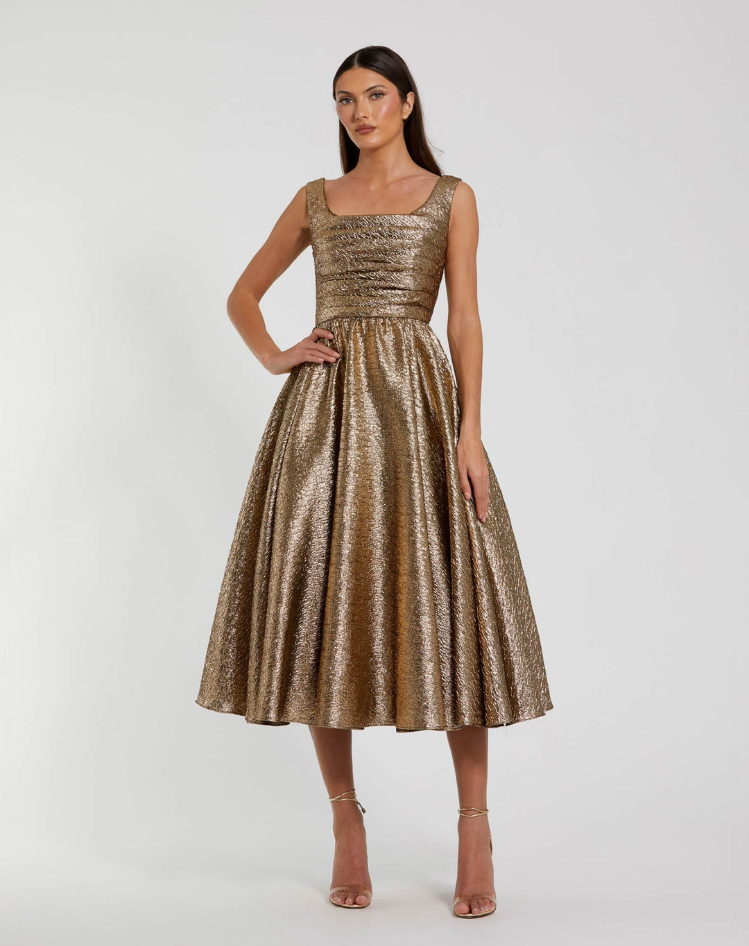 Mac Duggal 68350 Square Neck Sleeveless Metallic Midi Dress