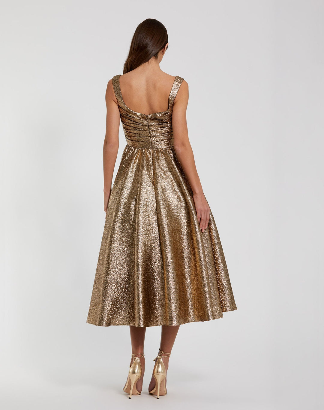 Mac Duggal 68350 Square Neck Sleeveless Metallic Midi Dress