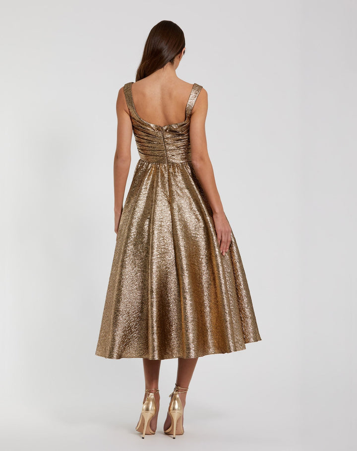 Mac Duggal 68350 Square Neck Sleeveless Metallic Midi Dress