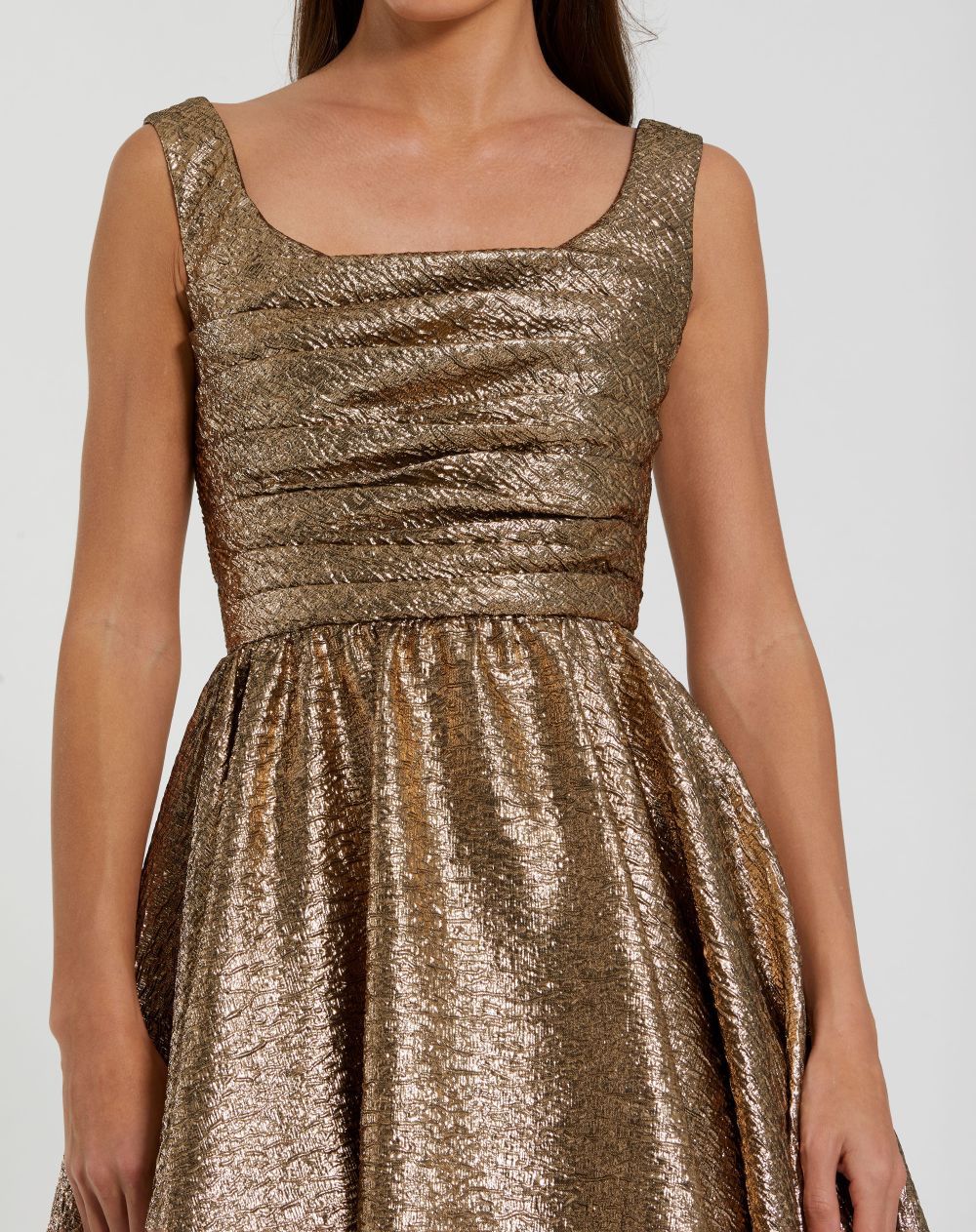 Mac Duggal 68350 Square Neck Sleeveless Metallic Midi Dress