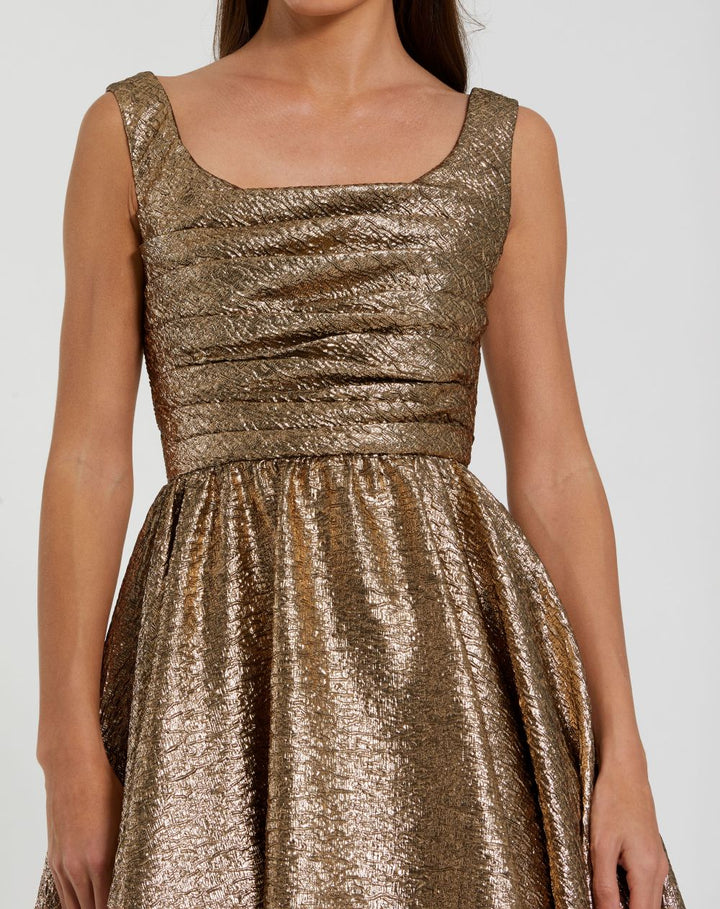 Mac Duggal 68350 Square Neck Sleeveless Metallic Midi Dress