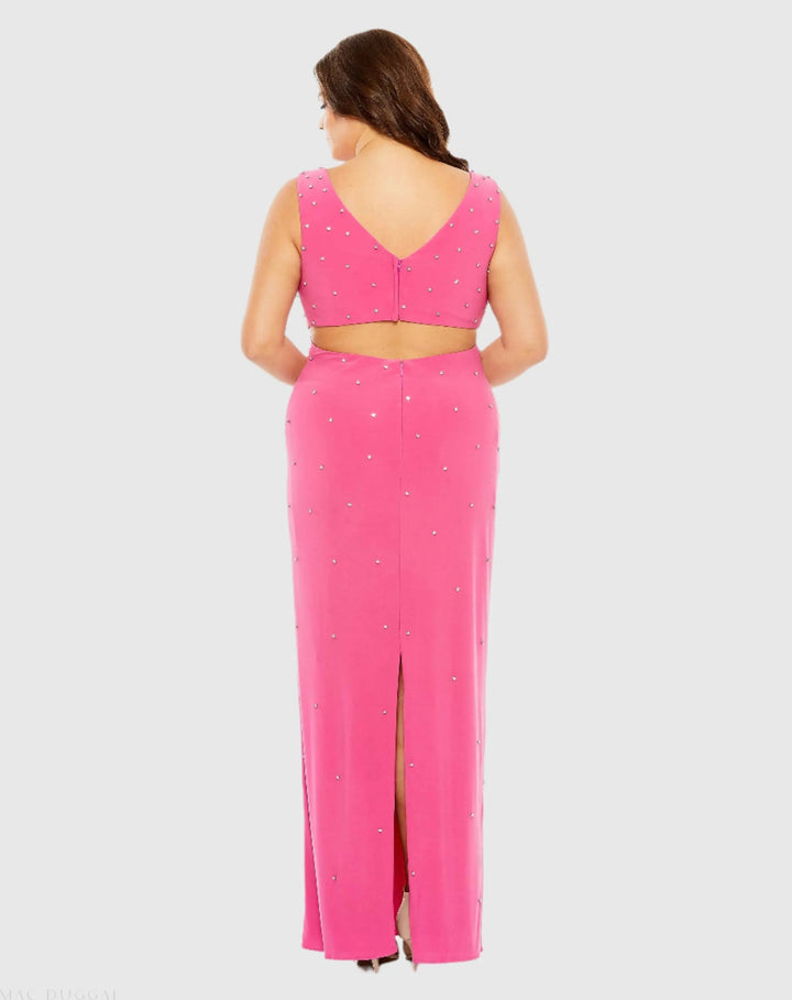 Mac Duggal 68353 Rhinestone Embellished Open Back Jersey Gown (Plus)