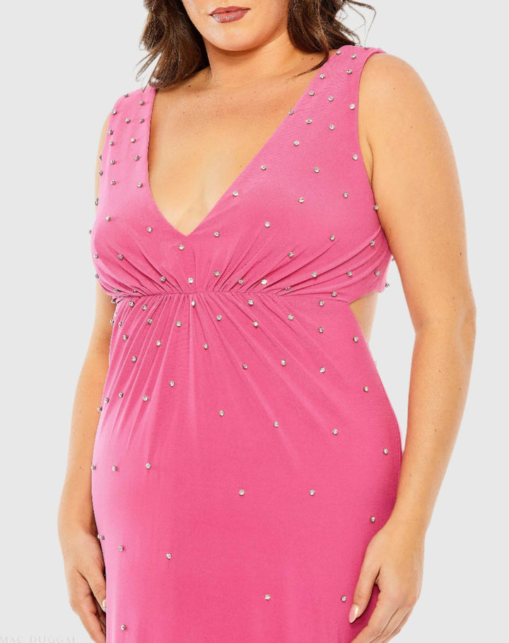 Mac Duggal 68353 Rhinestone Embellished Open Back Jersey Gown (Plus)