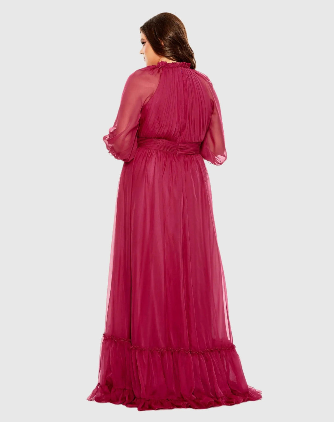 Mac Duggal 68426 High Neck Puff Sleeve Tiered A Line Gown