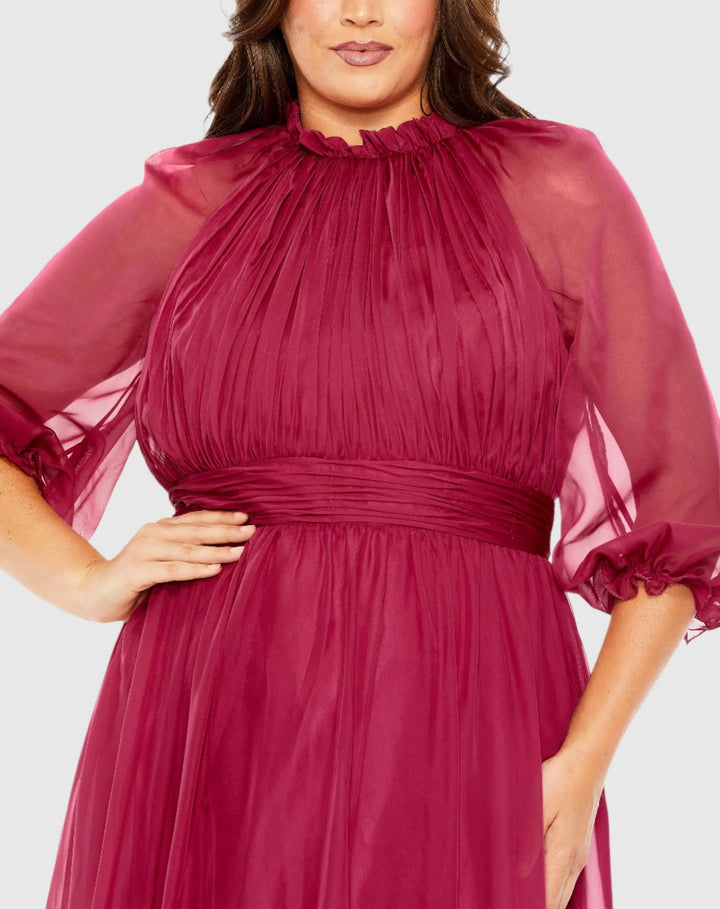Mac Duggal 68426 High Neck Puff Sleeve Tiered A Line Gown