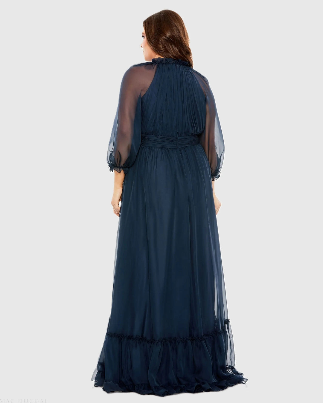 Mac Duggal 68426 High Neck Puff Sleeve Tiered A Line Gown