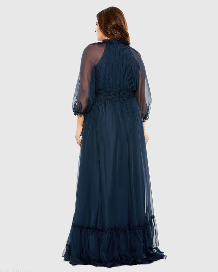 Mac Duggal 68426 High Neck Puff Sleeve Tiered A Line Gown