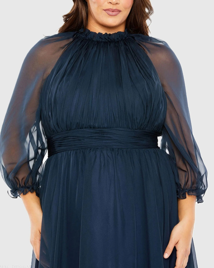 Mac Duggal 68426 High Neck Puff Sleeve Tiered A Line Gown