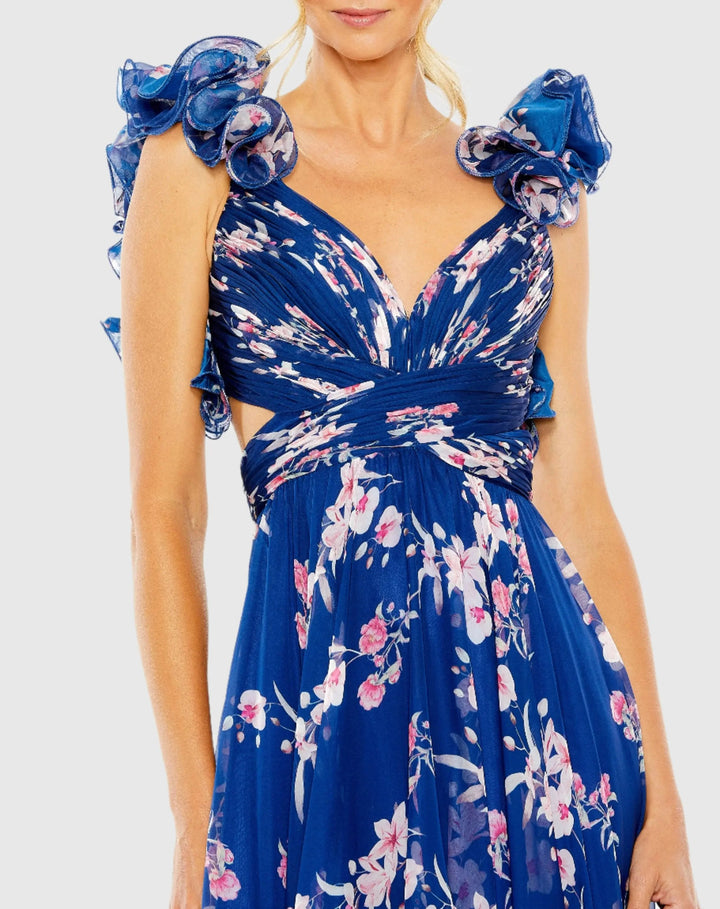 Mac Duggal 68520 Ruffle Tiered Floral Cut-Out Chiffon Gown