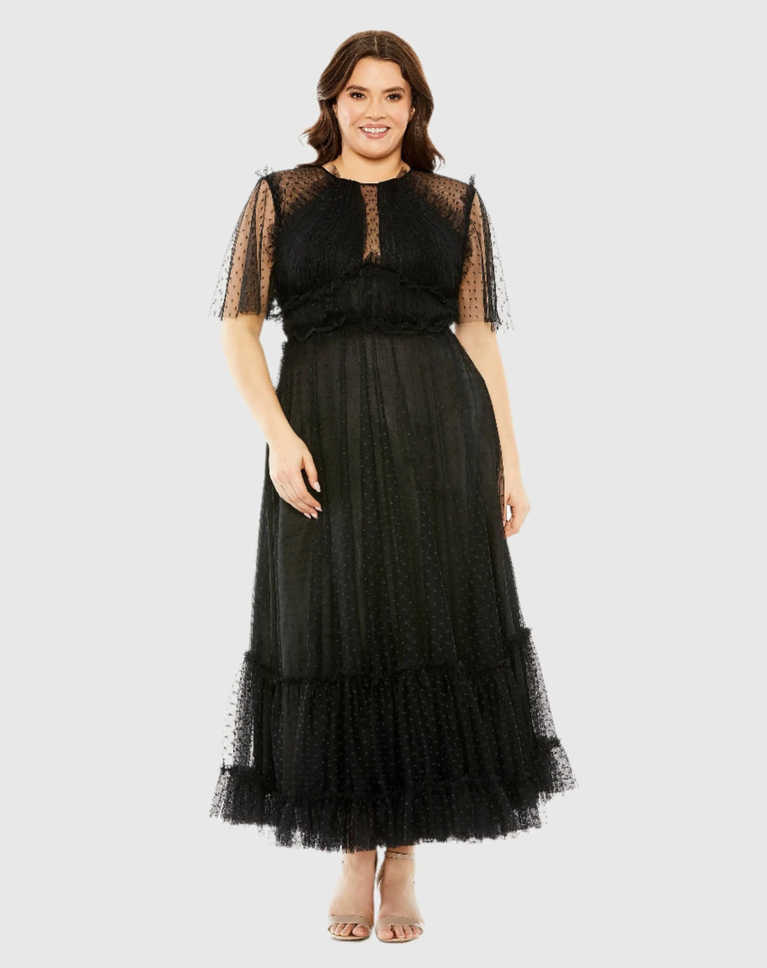 Mac Duggal 68568 High Neck Tulle Polka Dot Detail Dress