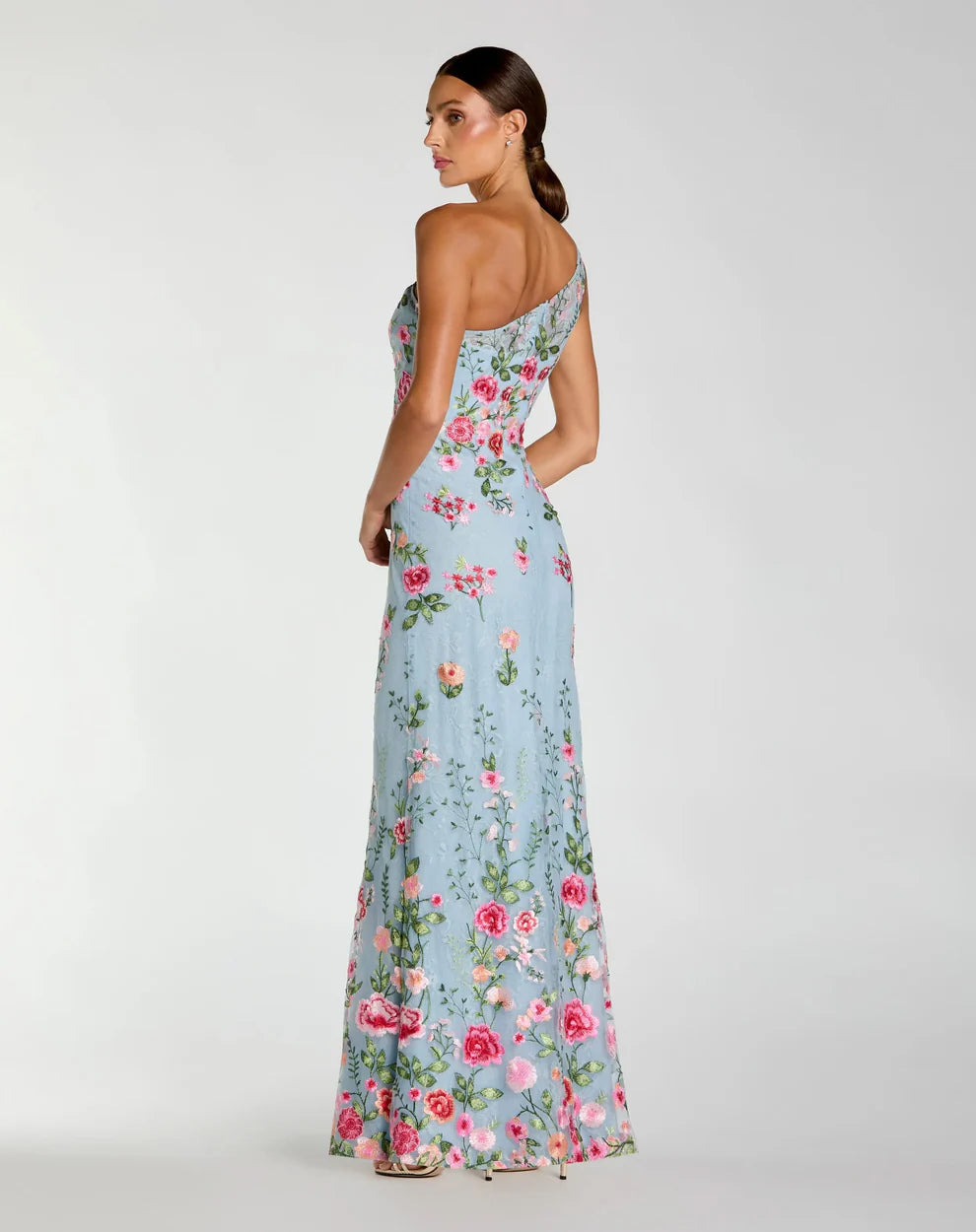 Mac Duggal 68606 Petite Green One Shoulder Floral Embroidered Gown