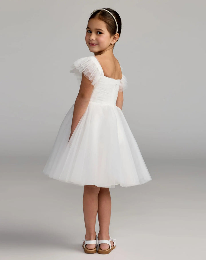 Mac Duggal 68661 Girls White Ruffle Shoulder Tulle Dress