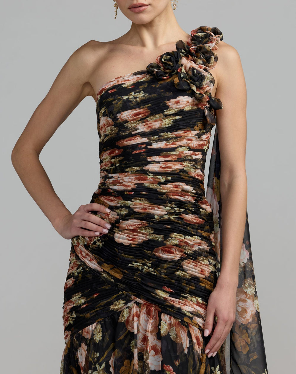 Mac Duggal 68993 One Shoulder Floral Printed Chiffon Gown