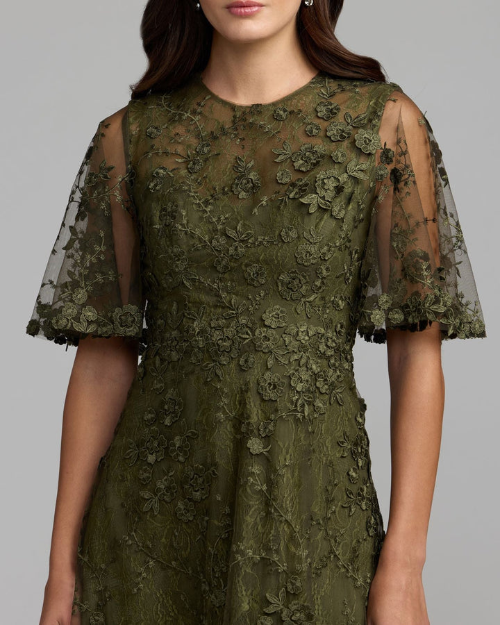 Mac Duggal 69036 Flutter Sleeve Embroidered Midi Dress