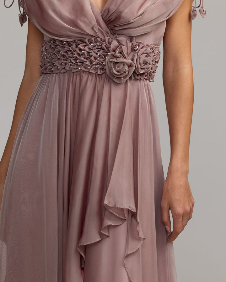 Mac Duggal 69089 Purple Crystal Floral Waist Chiffon Gown