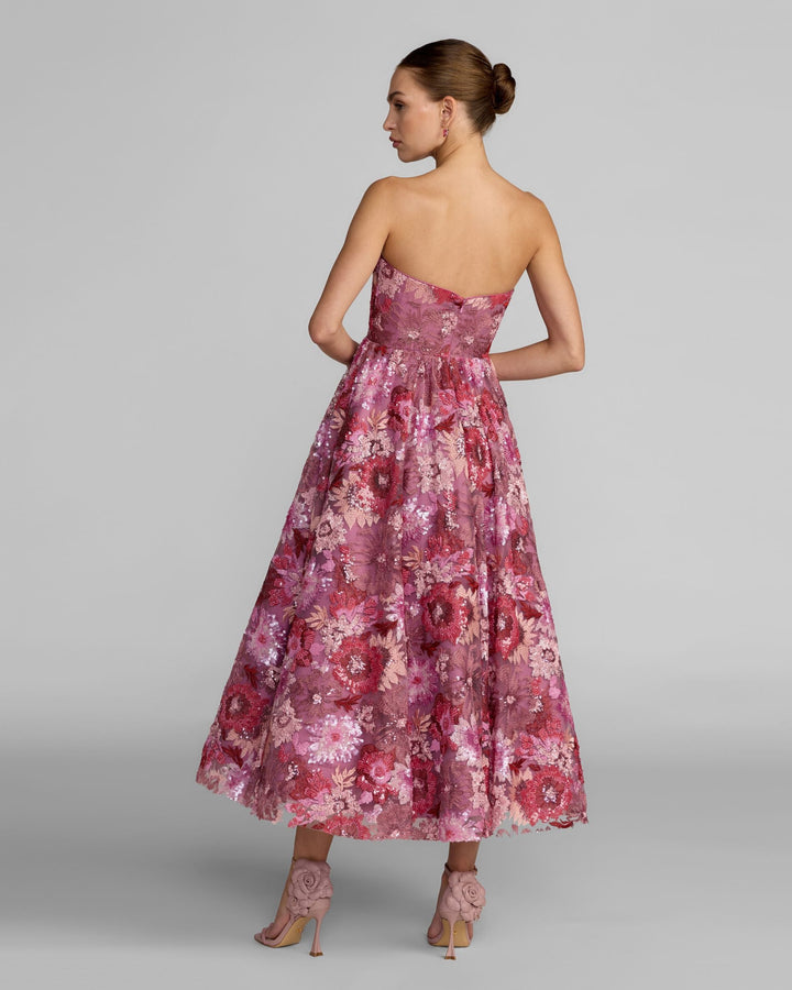 Mac Duggal 69109 Purple Floral Sequin Strapless Midi Dress