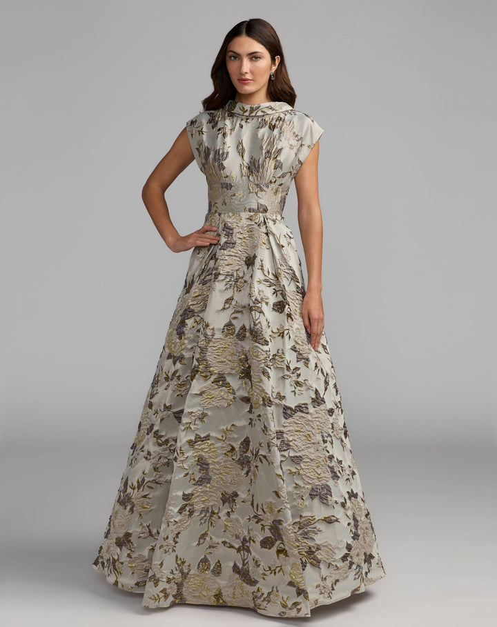 Mac Duggal 69161 Floral Brocade Cap Sleeve Ball Gown