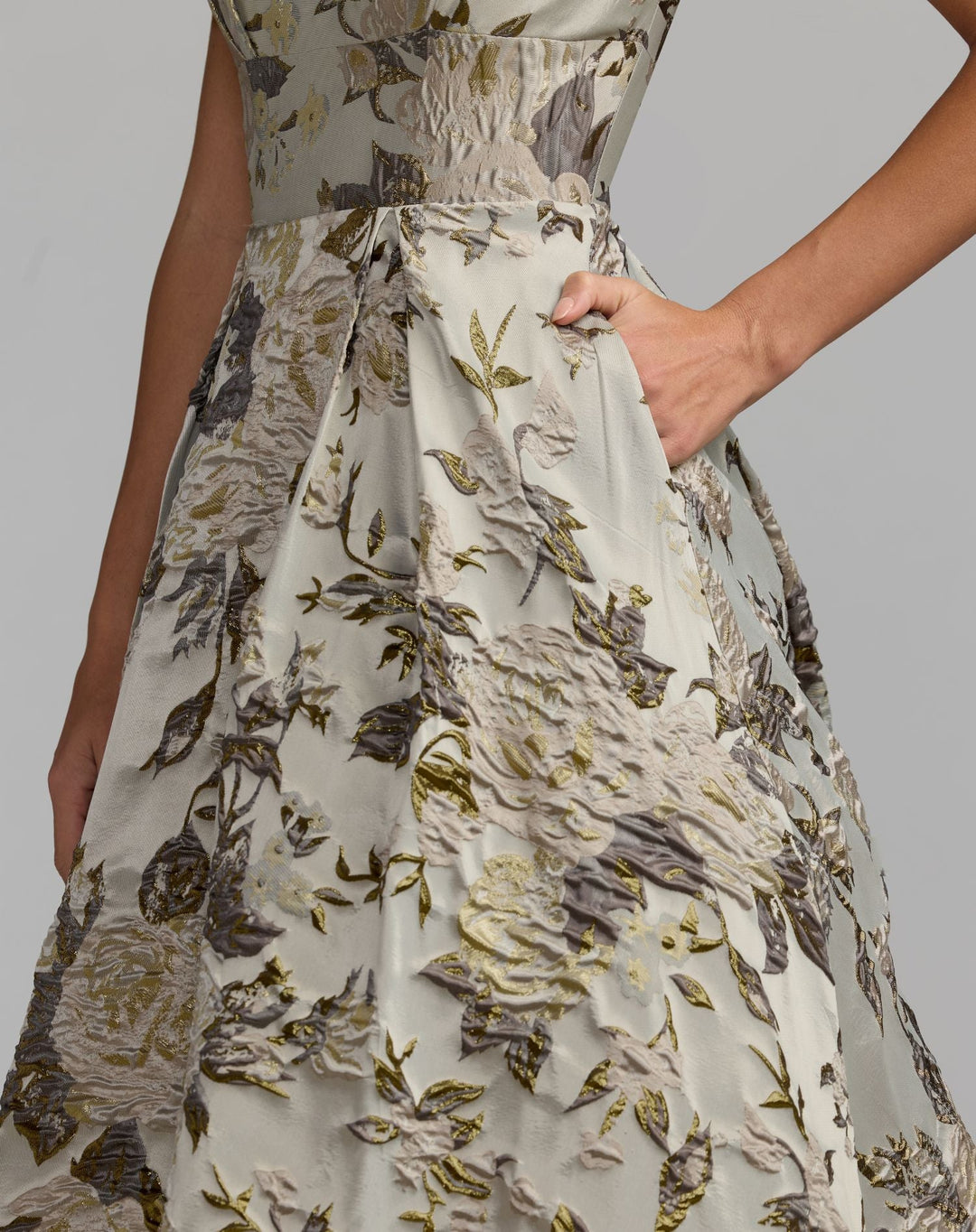 Mac Duggal 69161 Floral Brocade Cap Sleeve Ball Gown