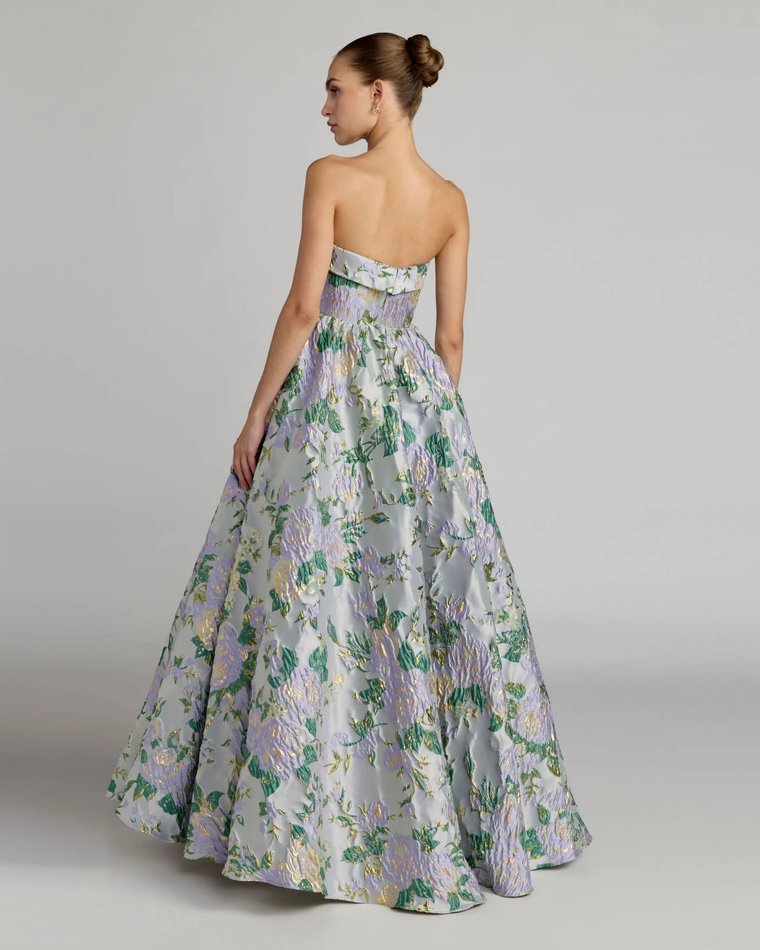 Mac Duggal 69172 Blue Multicolor Strapless Floral Brocade Ball Gown