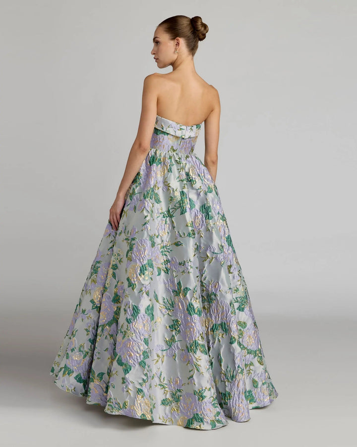 Mac Duggal 69172 Blue Multicolor Strapless Floral Brocade Ball Gown