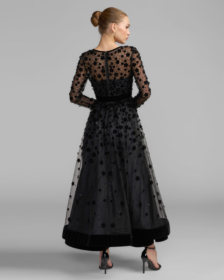 Mac Duggal 69200 Velvet Floral Appliqué Maxi Dress