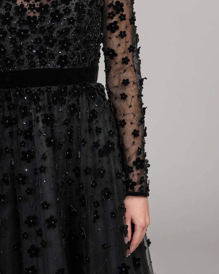 Mac Duggal 69200 Velvet Floral Appliqué Maxi Dress