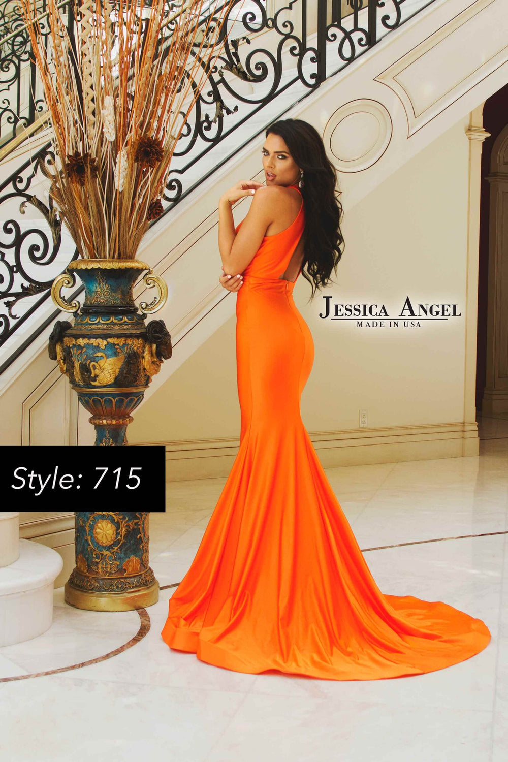Jessica Angel 715 halter mermaid evening gown back view