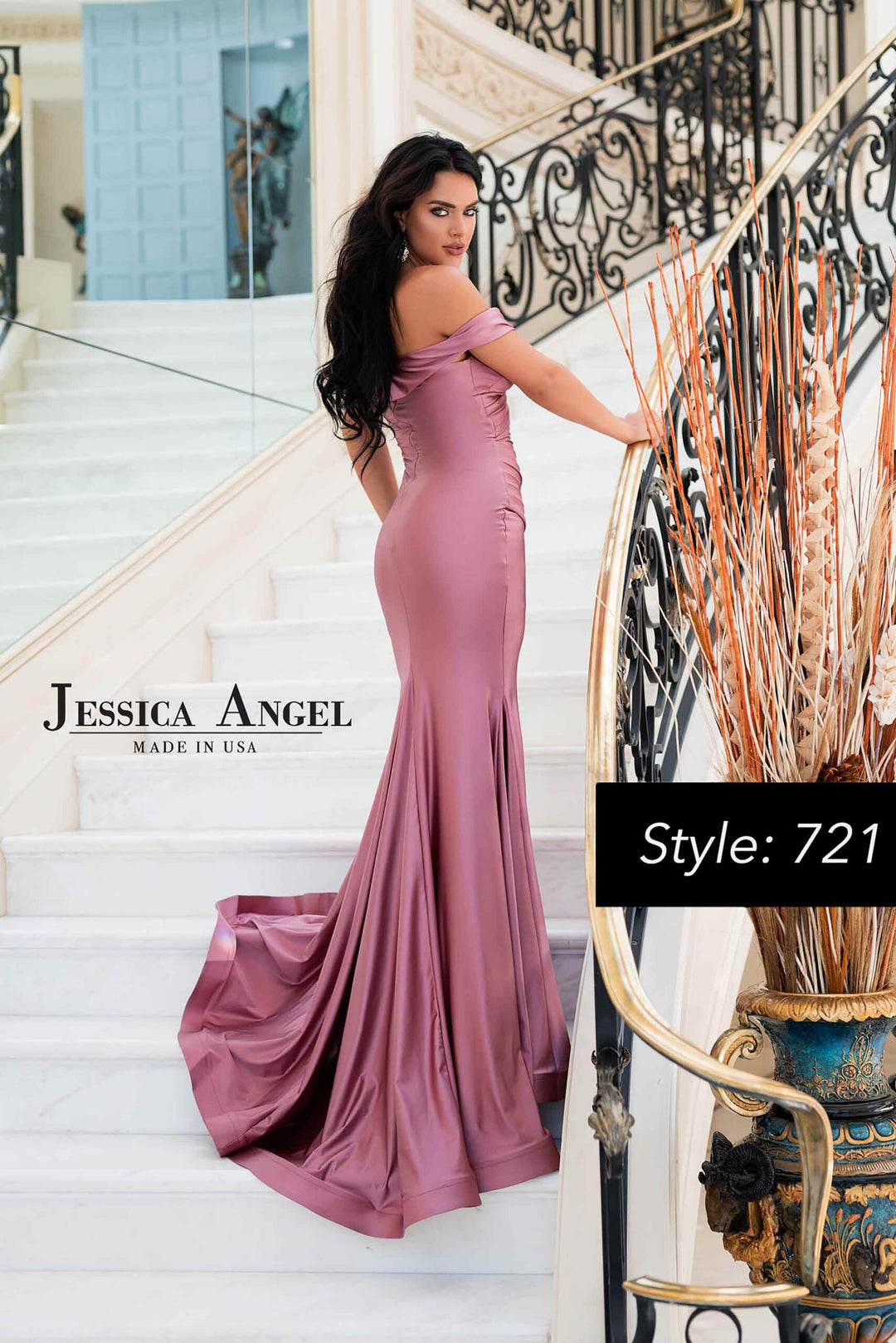 Jessica Angel 721 off shoulder evening gown alternate back view