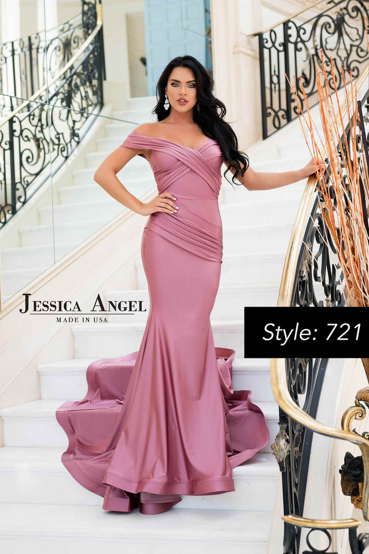 Jessica Angel 721 off shoulder evening gown alternate front view
