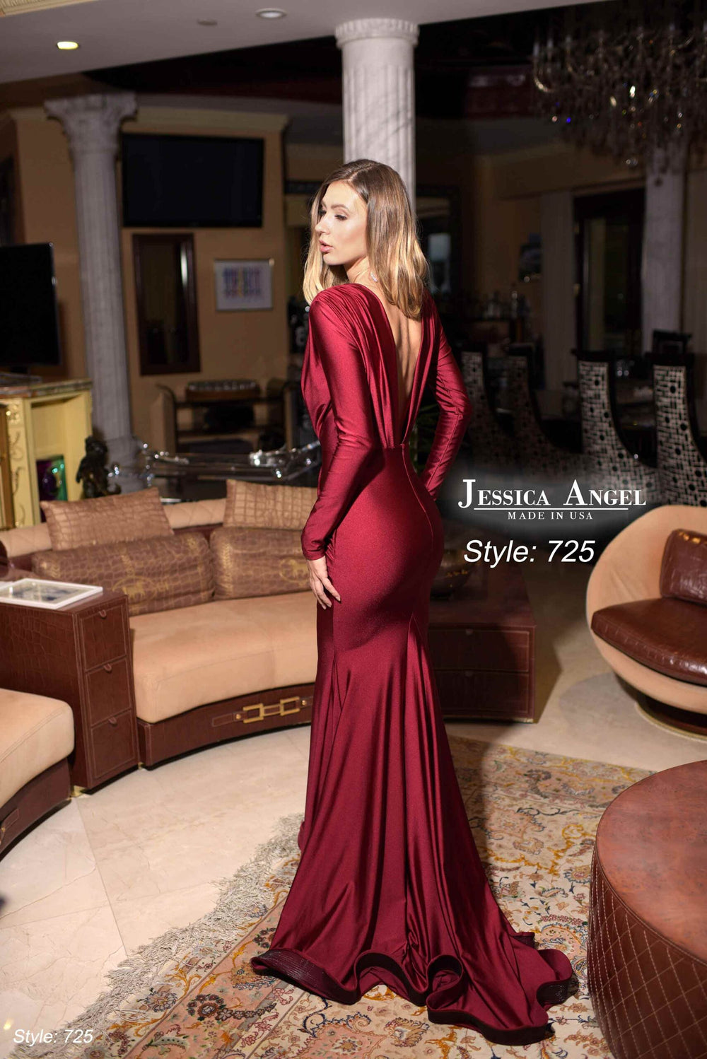 Jessica Angel 725 long sleeve mother of the bride dress back view