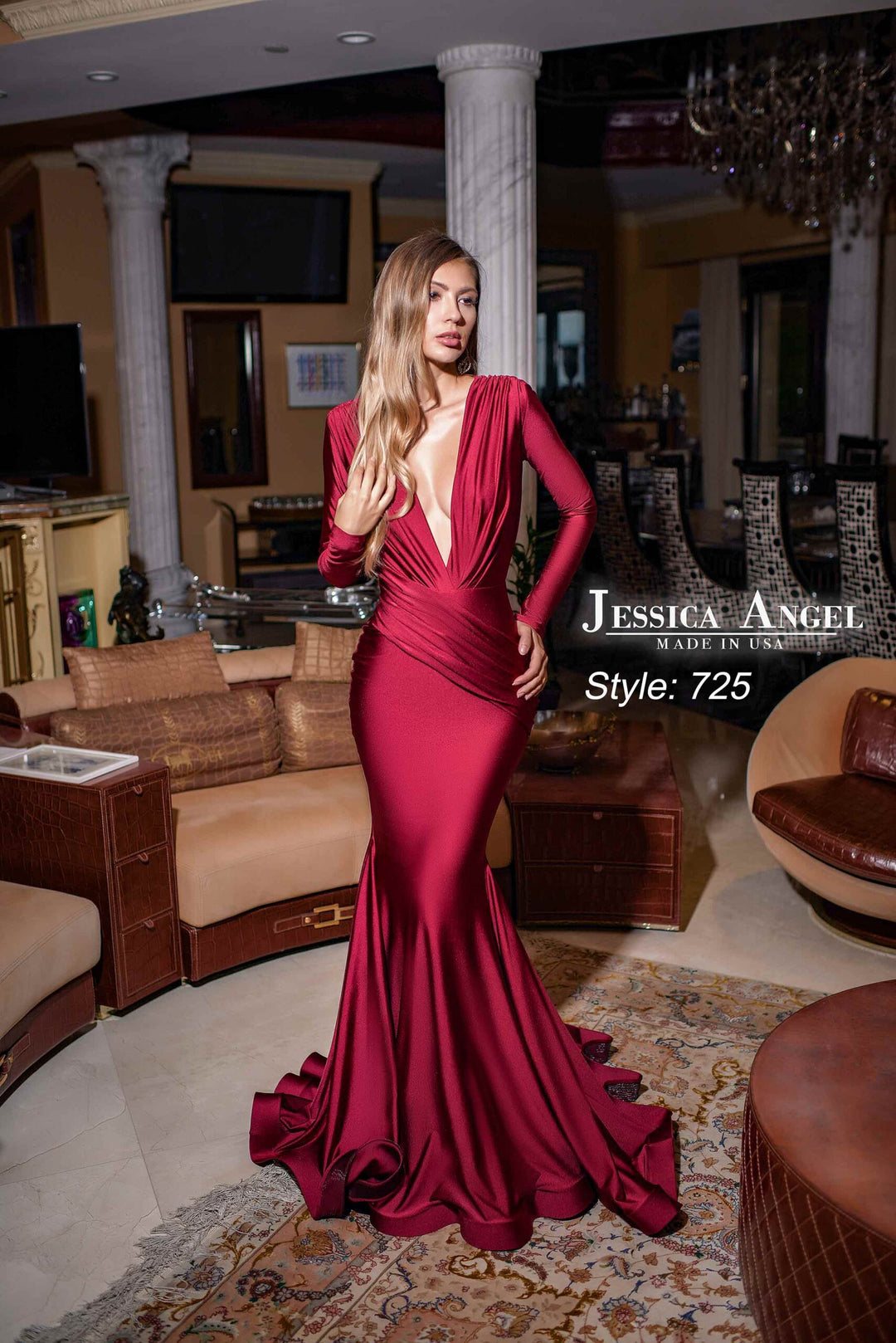 Jessica Angel 725 long sleeve mother of the bride dress front view